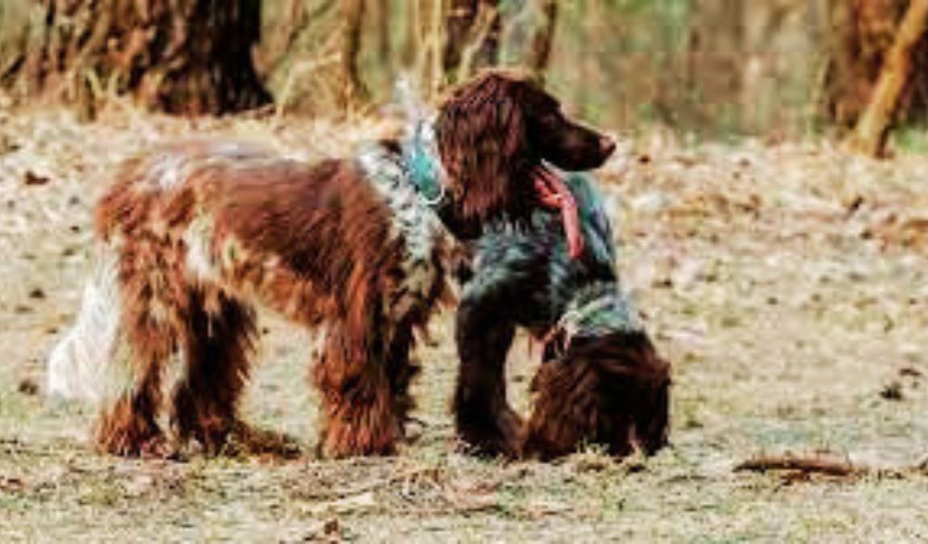 polish hunting spaniels outside