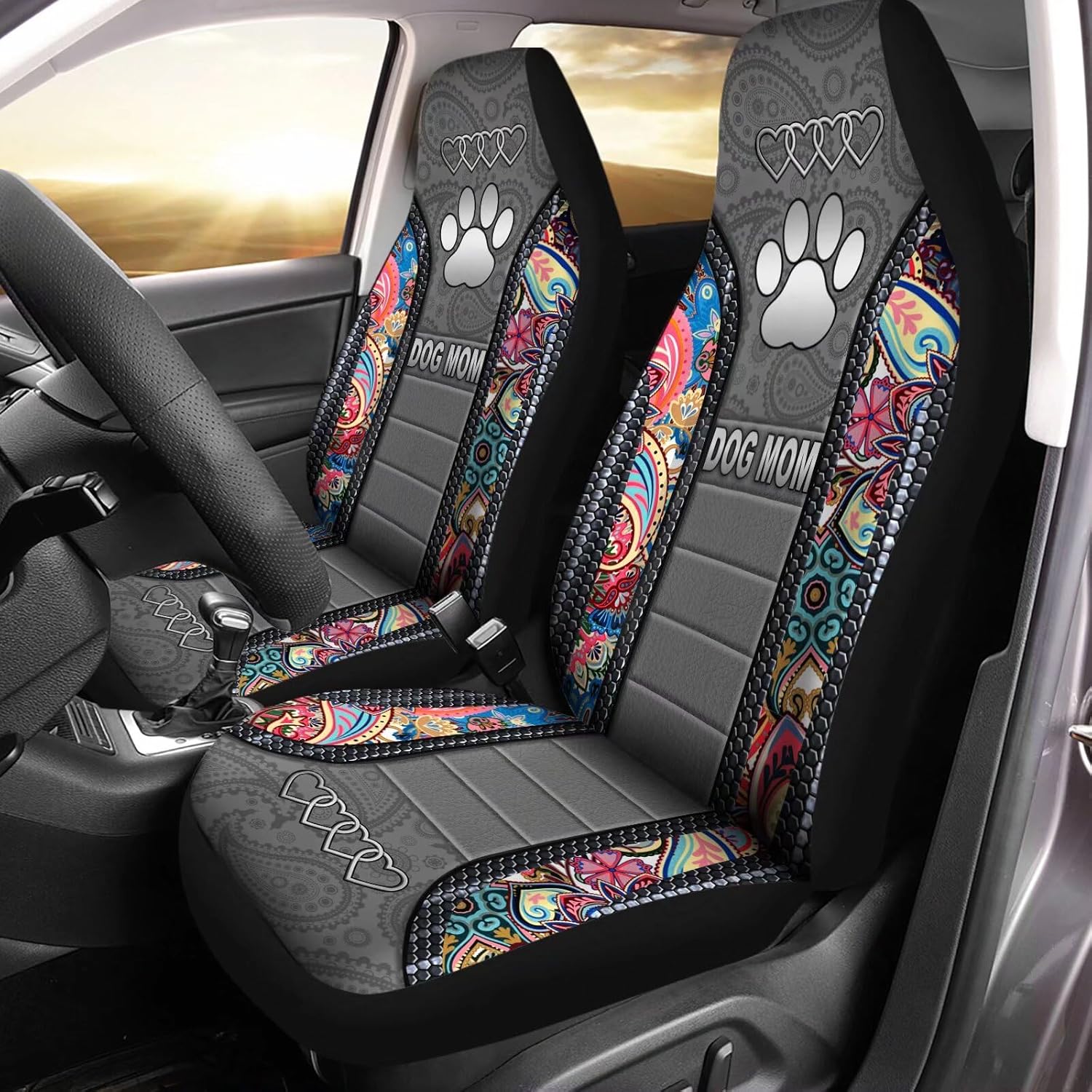 Dog Mom Paw Boho Floral Print Car Seat Covers,...