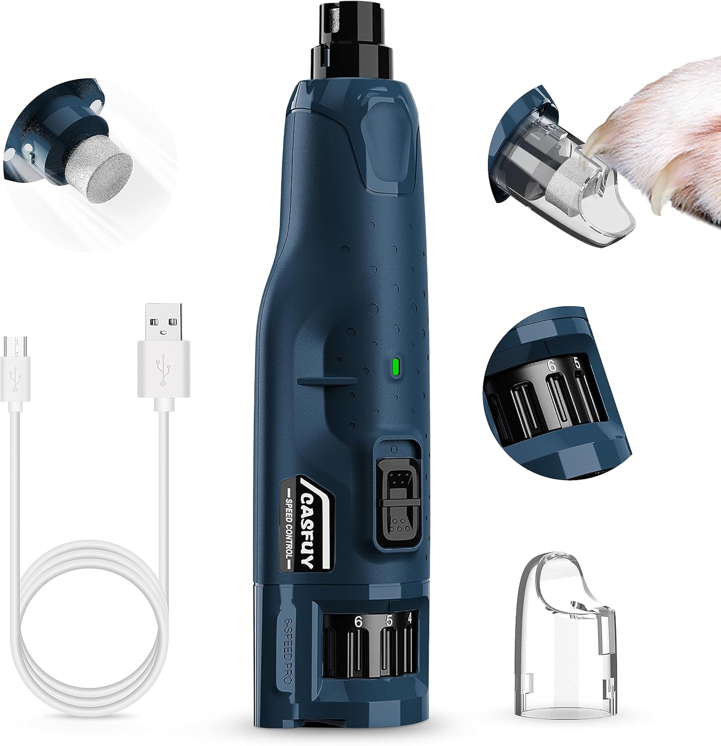 Casfuy Dog Nail Grinder Quiet - (45db) 6-Speed Pet...