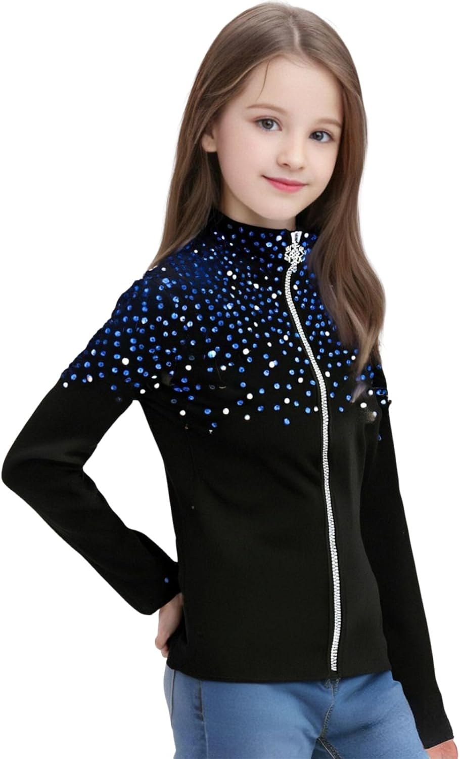 Girl's Black Ice Skating Training Jacket with Blue... 11 Girl’s Black Ice Skating Training Jacket with Blue…