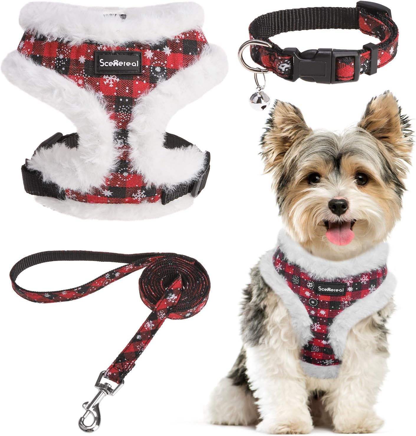 SCENEREAL Dog Christmas Harness Collar and Leash...